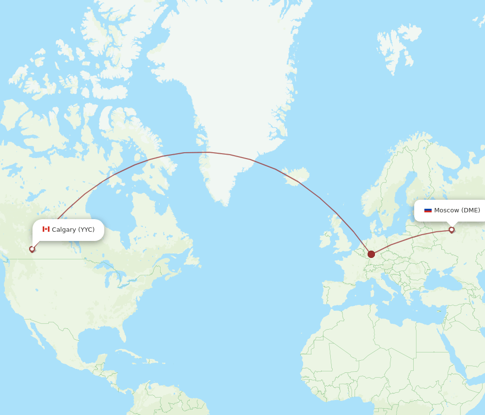 Calgary - Moscow route map and flight paths