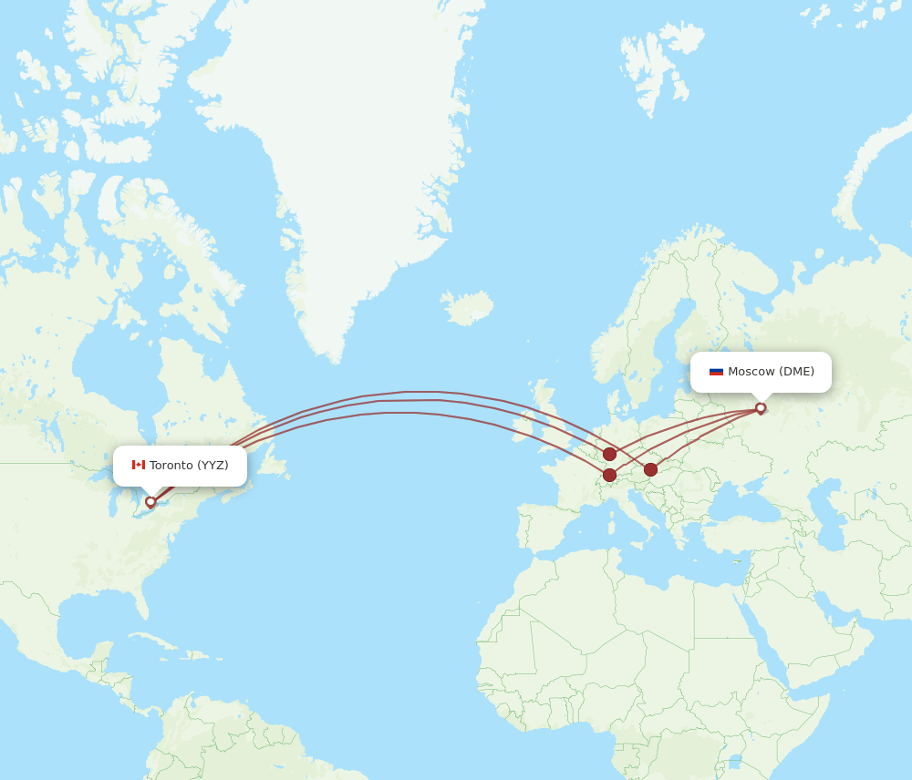 YYZ to DME flights and routes map