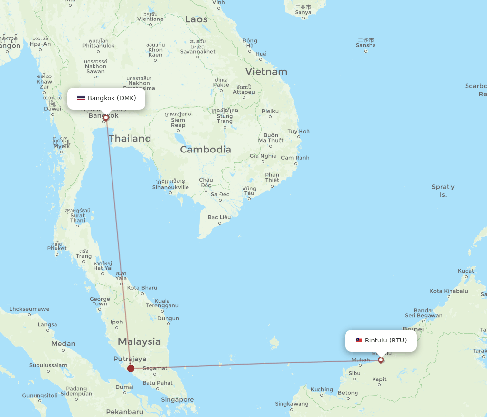 DMK to BTU flights and routes map