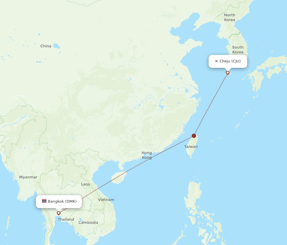 Jeju - Bangkok route map and flight paths
