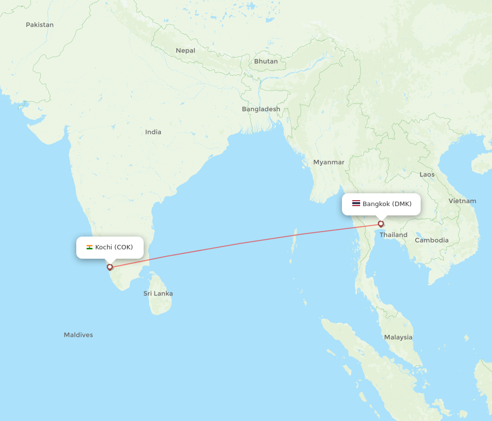 DMK to COK flights and routes map