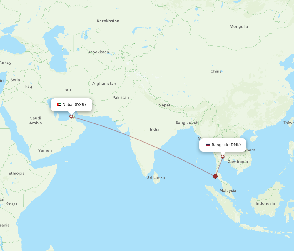 DXB to DMK flights and routes map