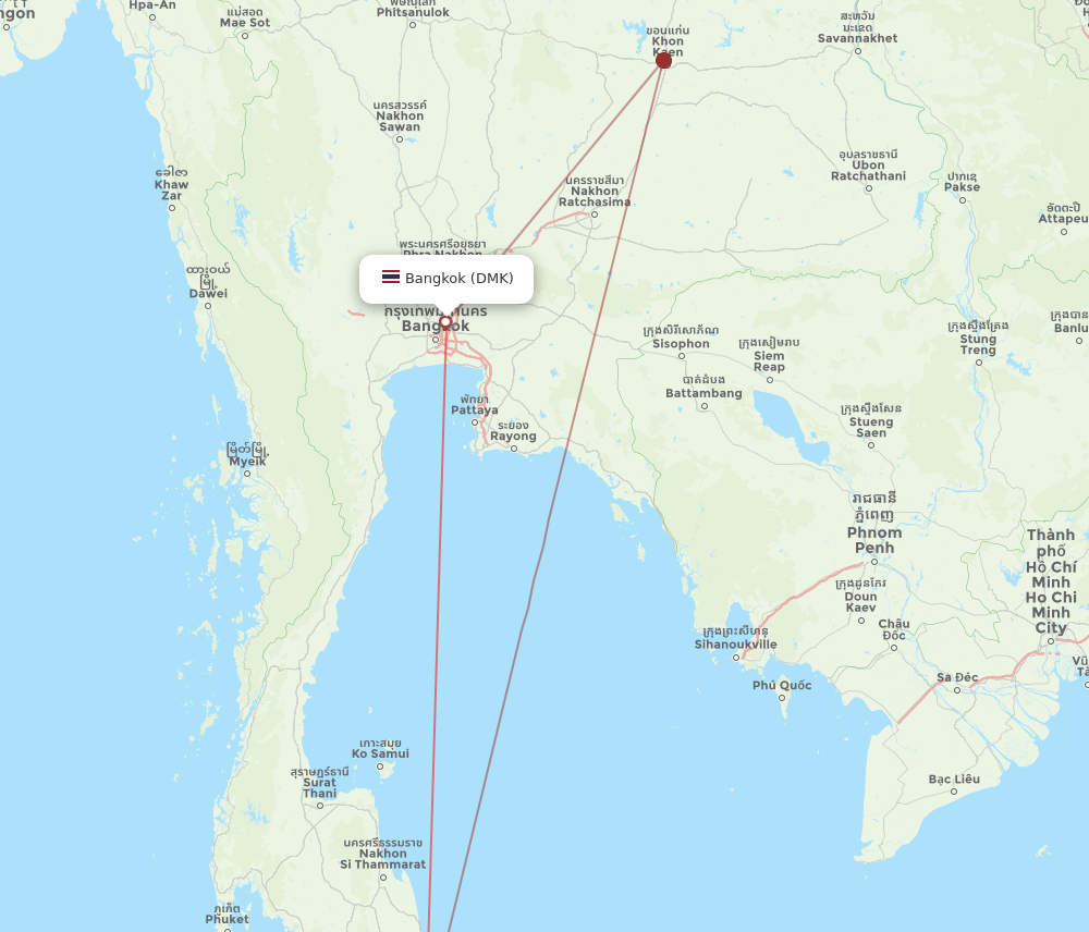 Bangkok - Hat Yai route map and flight paths