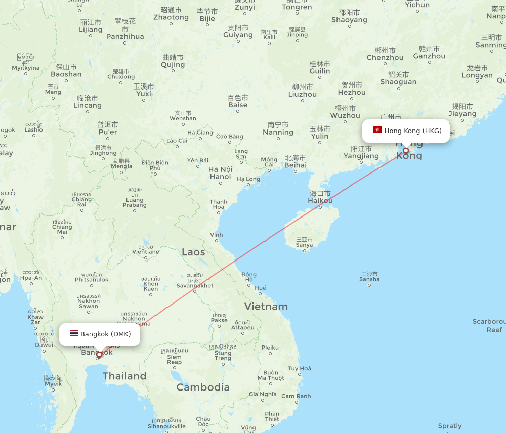 DMK to HKG flights and routes map