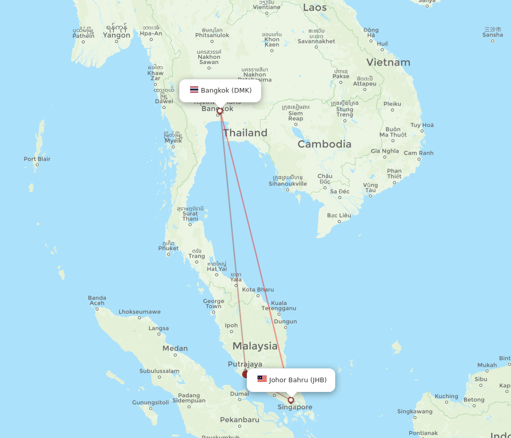 DMK to JHB flights and routes map