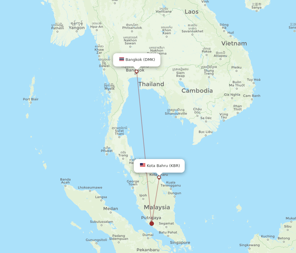 DMK to KBR flights and routes map