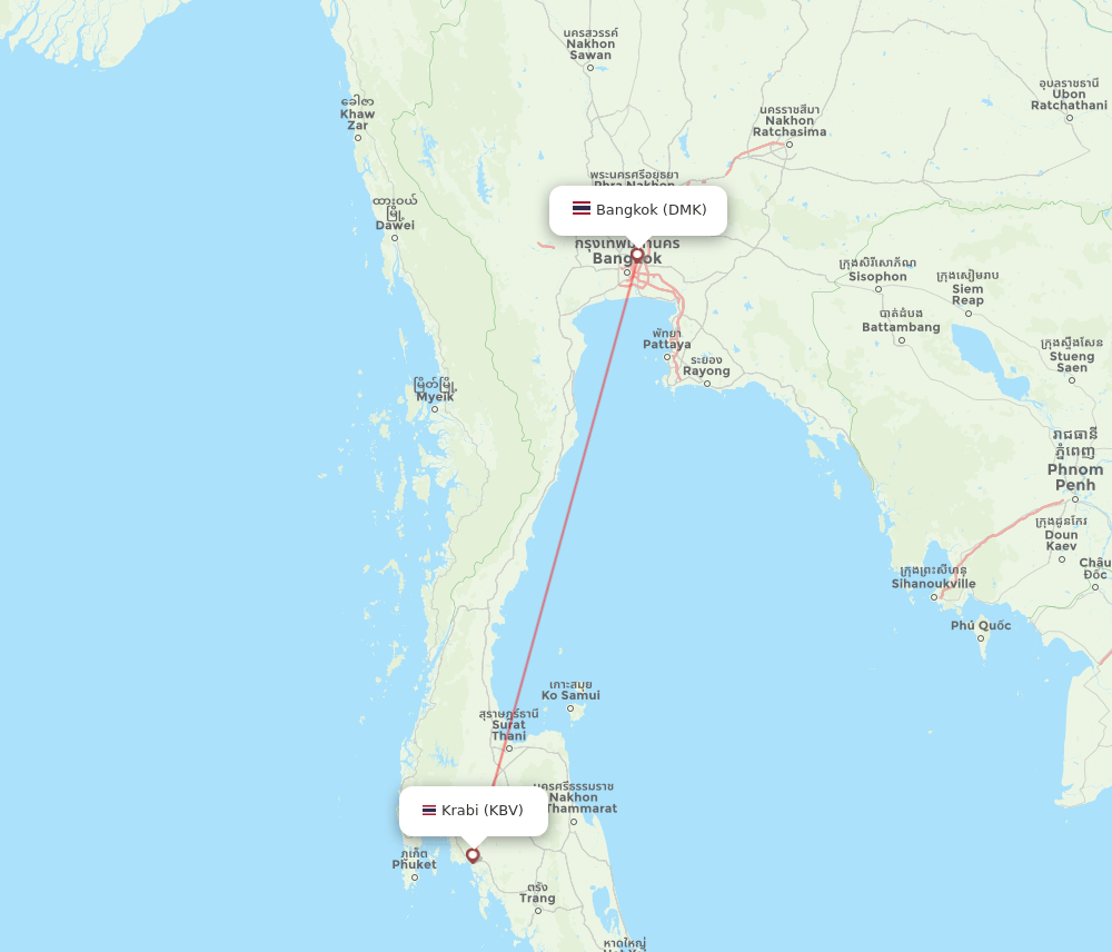 DMK to KBV flights and routes map