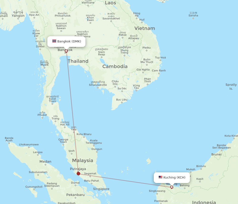 DMK to KCH flights and routes map