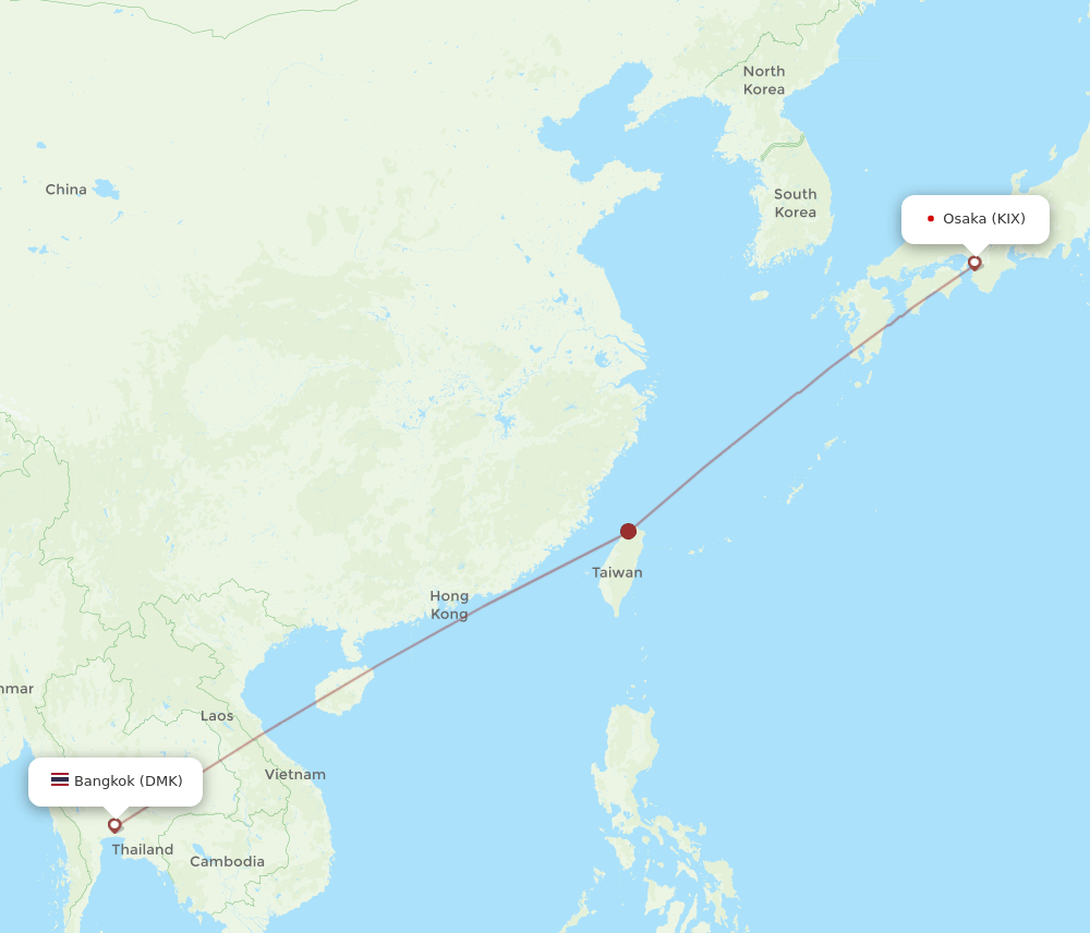 Bangkok - Osaka route map and flight paths