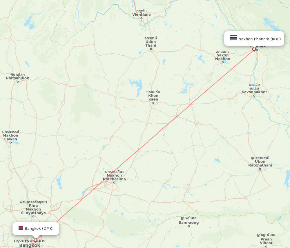 Bangkok - Nakhon Phanom route map and flight paths