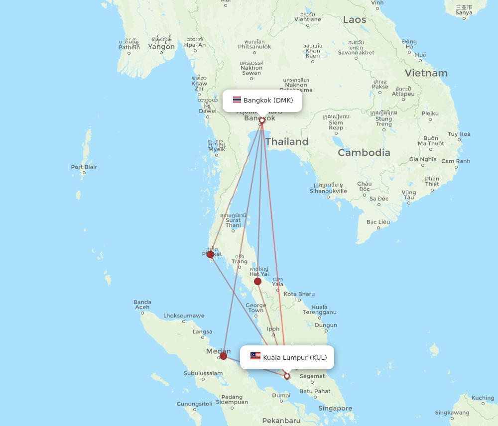 DMK to KUL flights and routes map