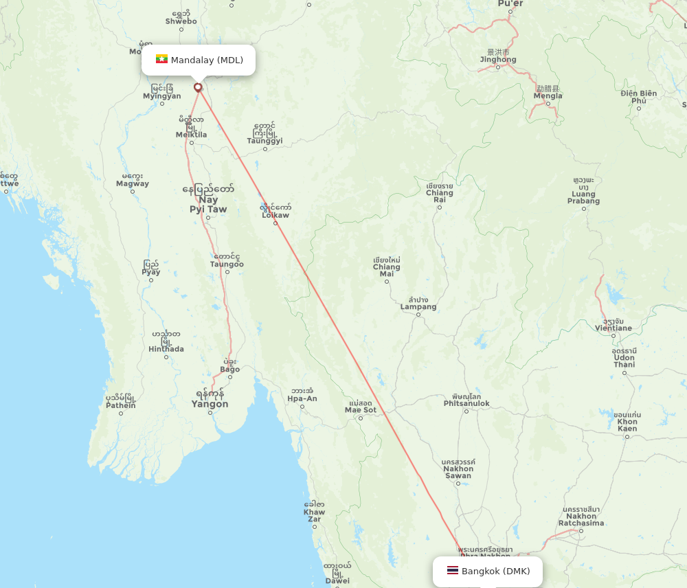 DMK to MDL flights and routes map