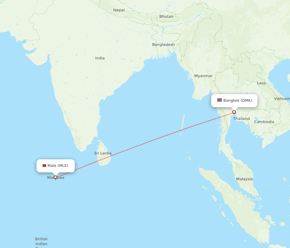 Bangkok - Male route map and flight paths