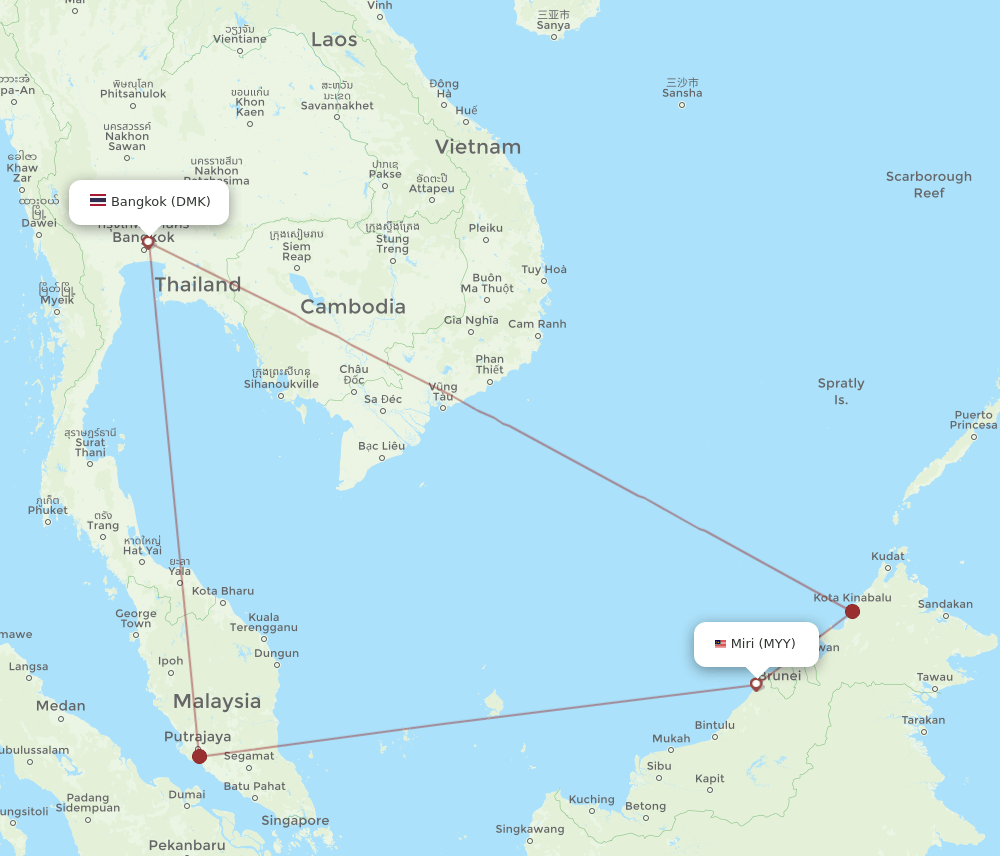 DMK to MYY flights and routes map