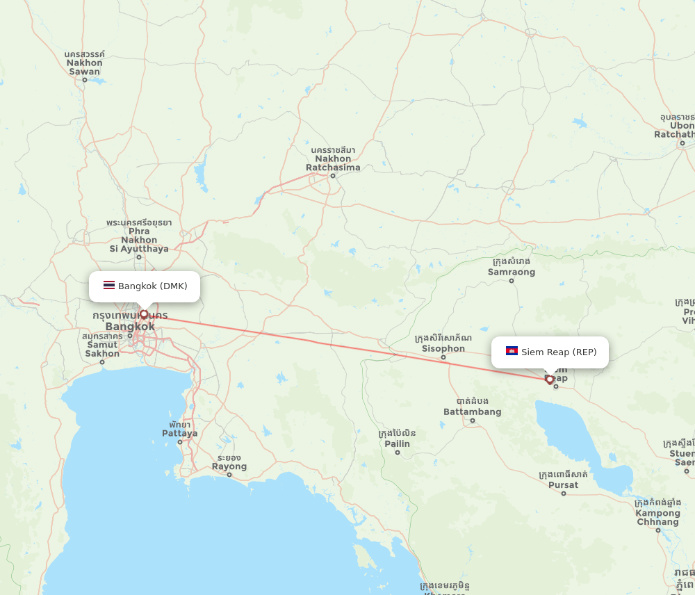 Bangkok - Siem Reap route map and flight paths