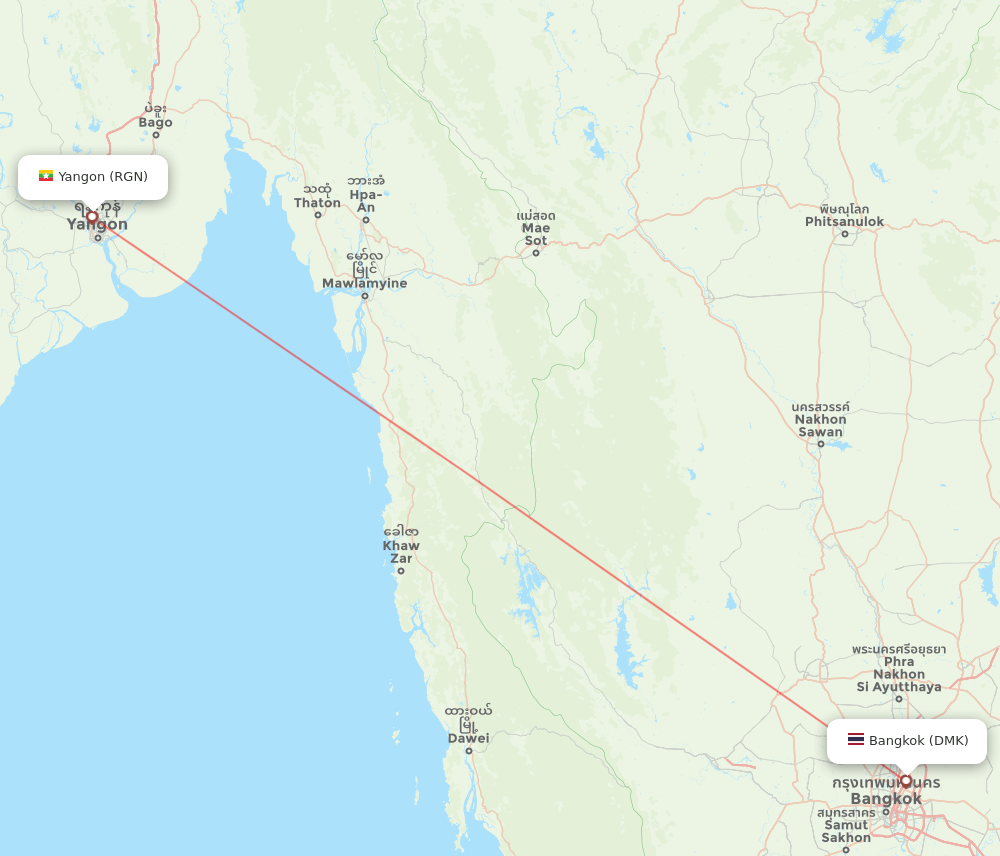 DMK to RGN flights and routes map