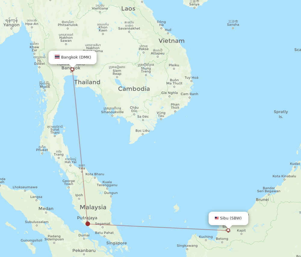 DMK to SBW flights and routes map