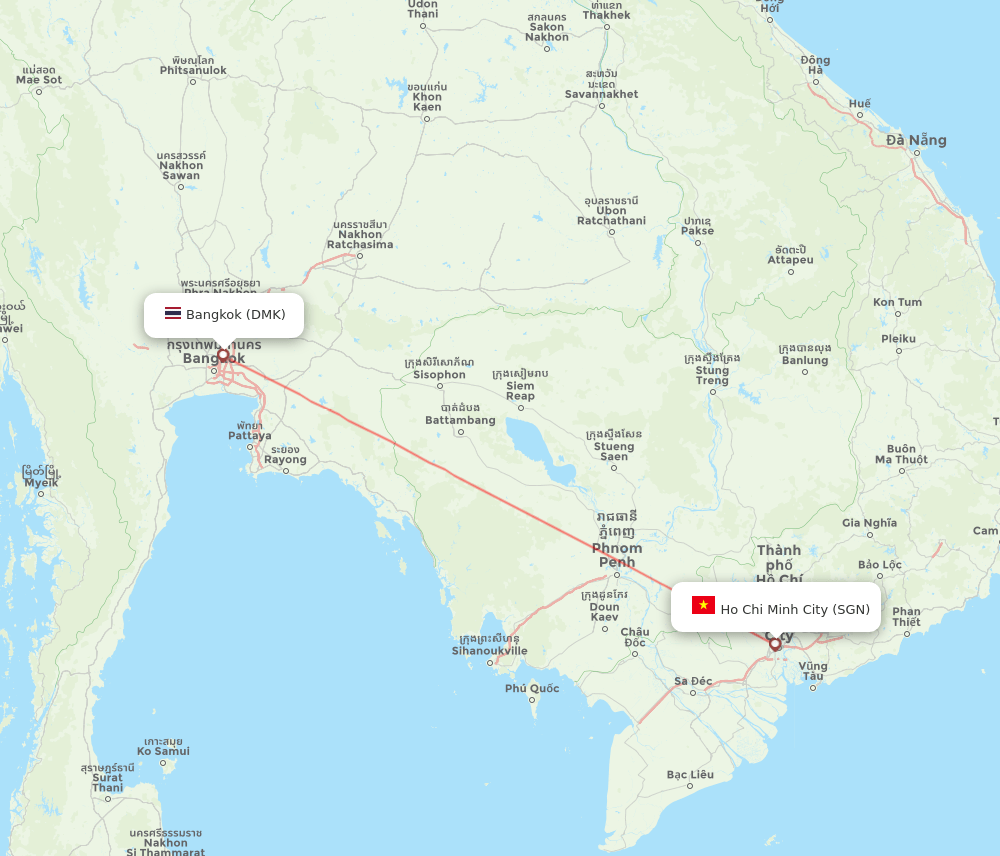 Bangkok - Ho Chi Minh City route map and flight paths