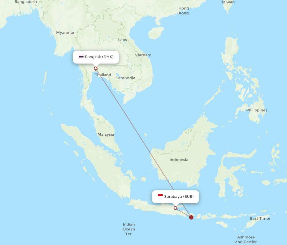 DMK to SUB flights and routes map