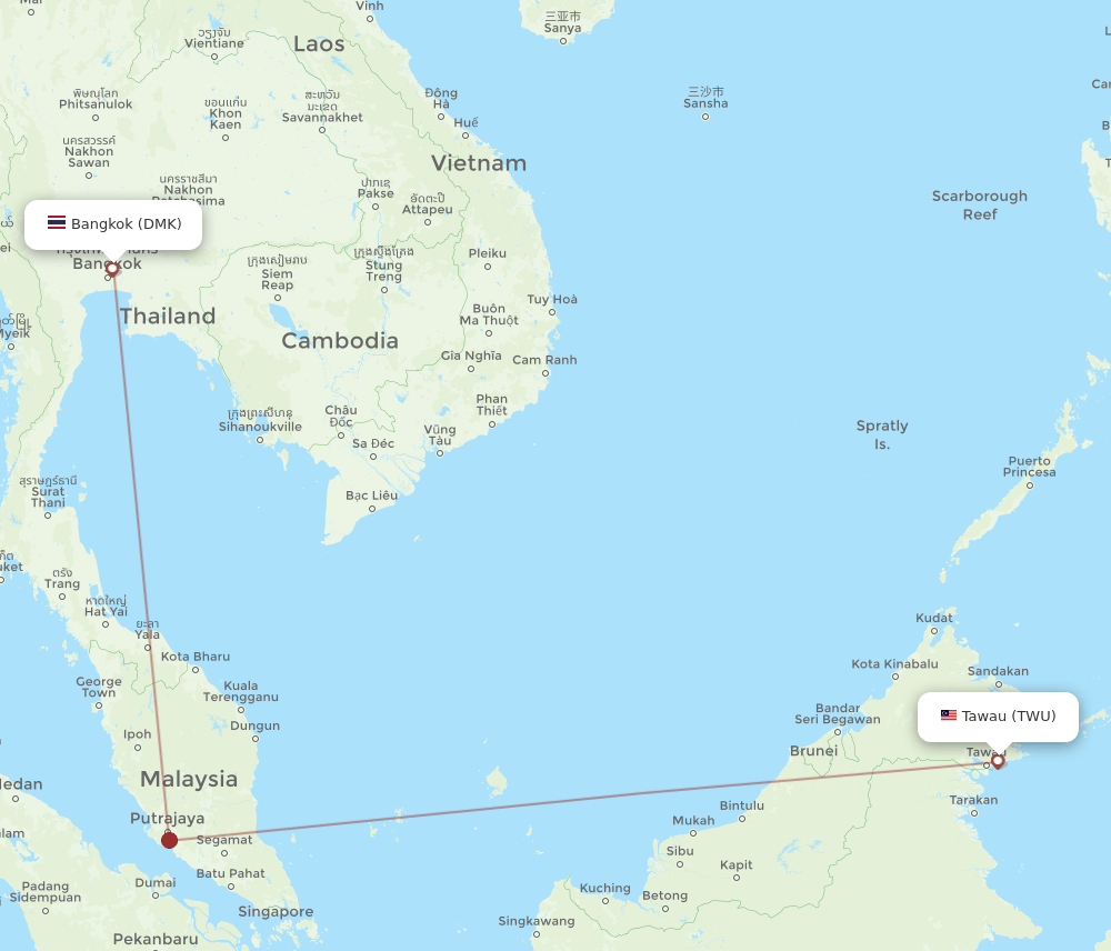 DMK to TWU flights and routes map