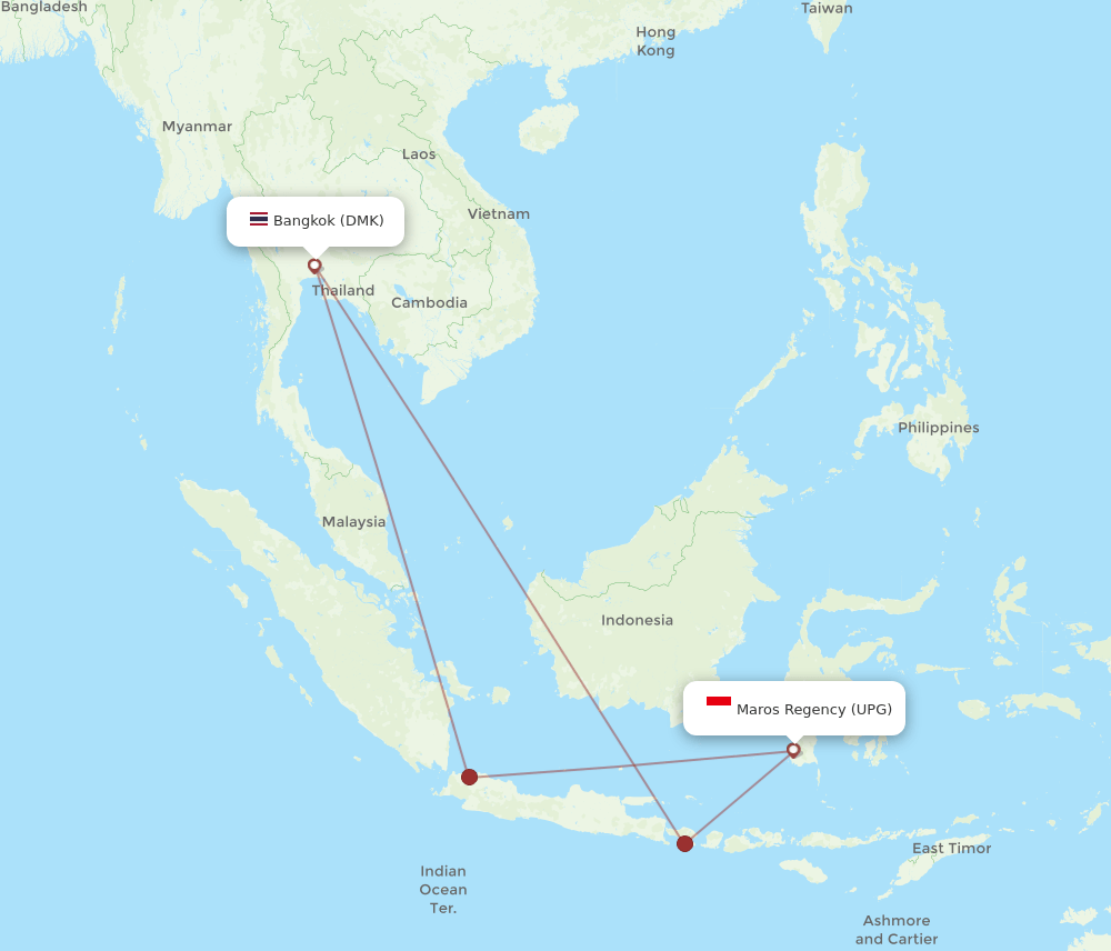 DMK to UPG flights and routes map