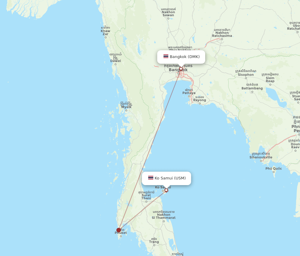 Koh Samui - Bangkok route map and flight paths