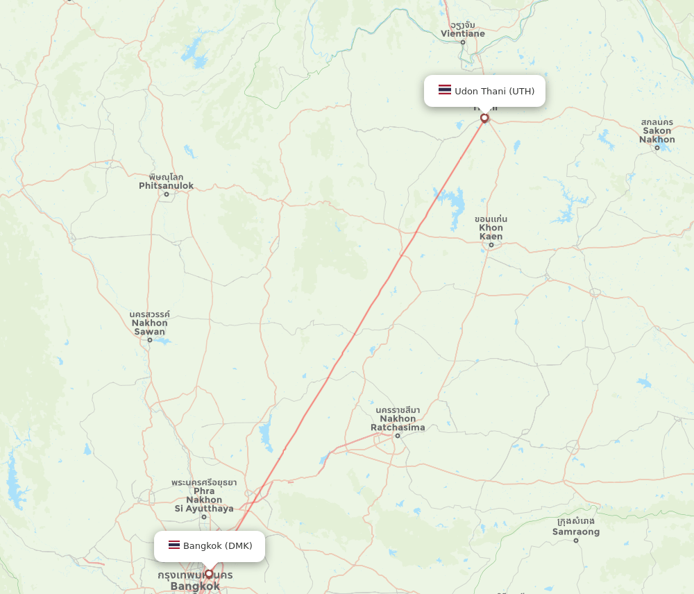 Bangkok - Udon Thani route map and flight paths