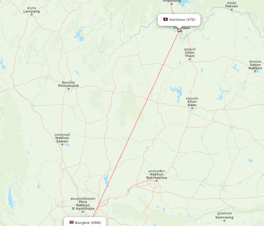 Bangkok - Vientiane route map and flight paths