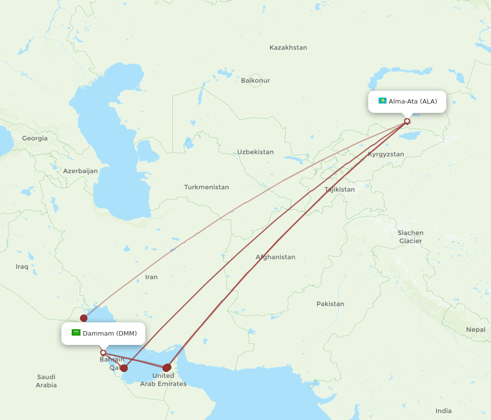DMM-ALA flight routes