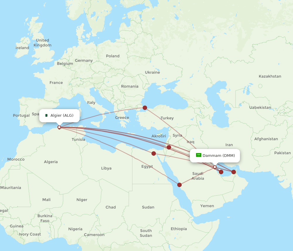 DMM to ALG flights and routes map