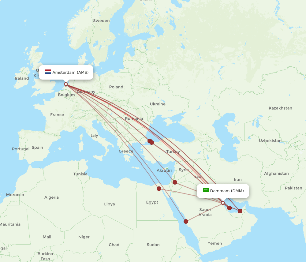DMM-AMS flight routes