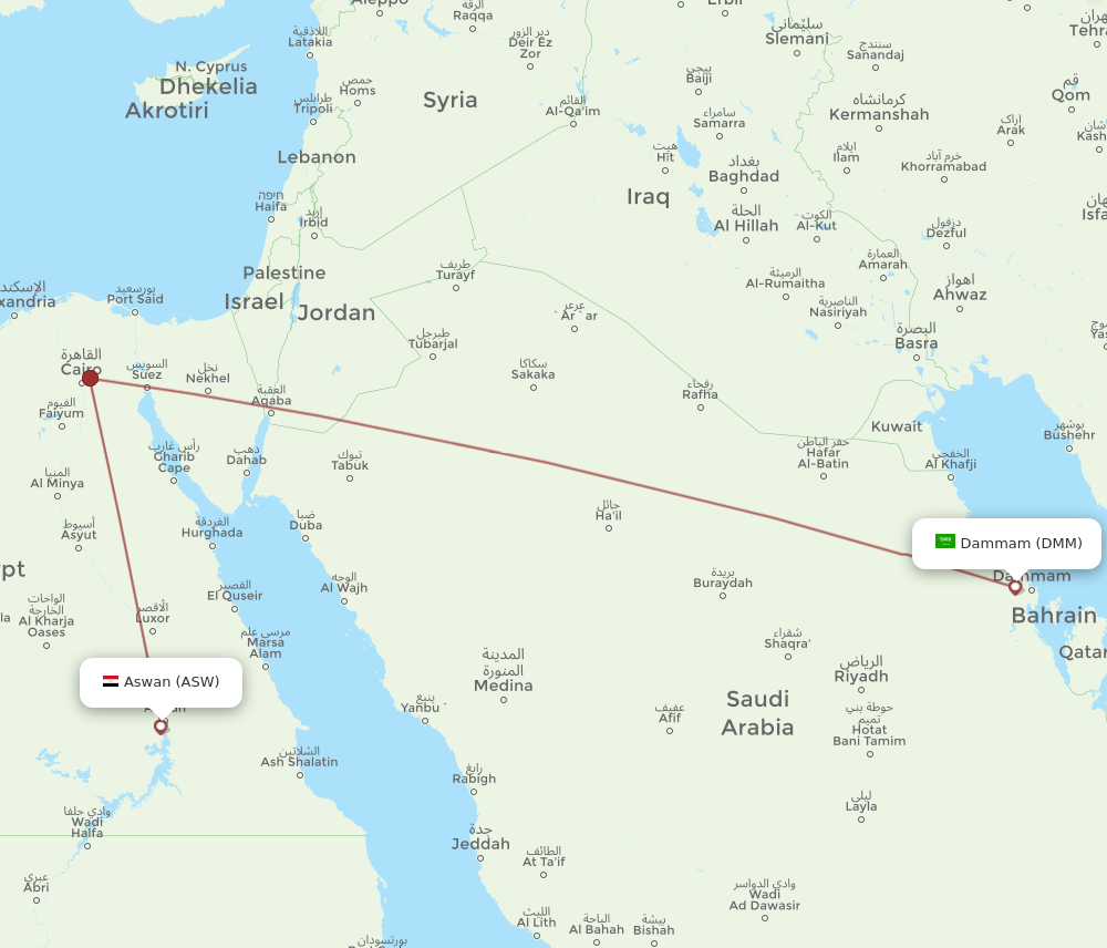 DMM to ASW flights and routes map