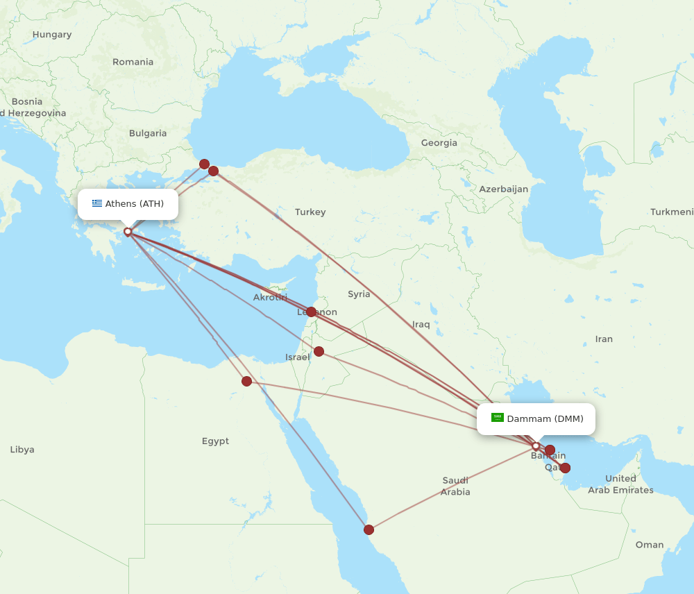 DMM to ATH flights and routes map