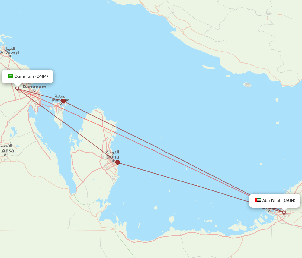 DMM to AUH flights and routes map