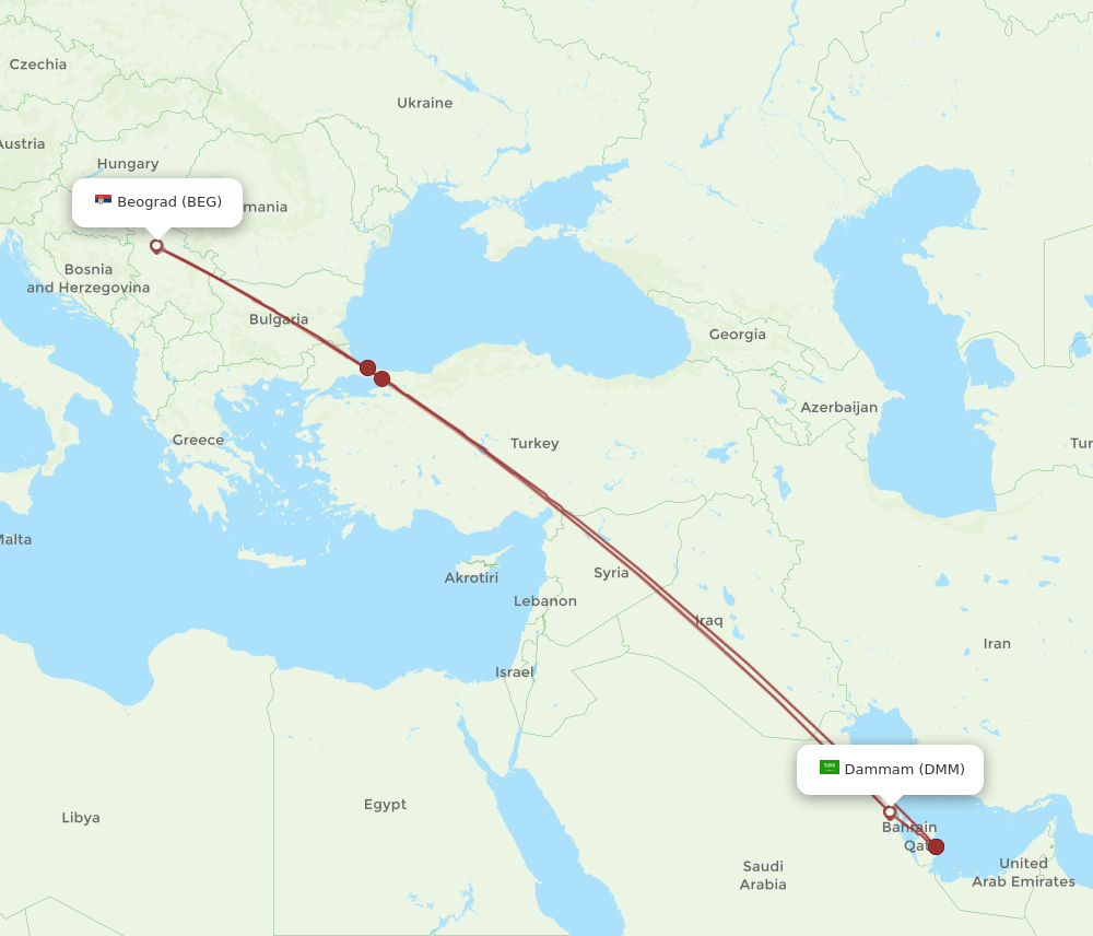 DMM-BEG flight routes