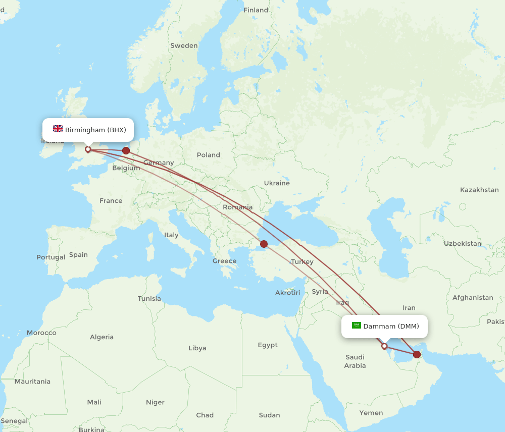 DMM-BHX flight routes