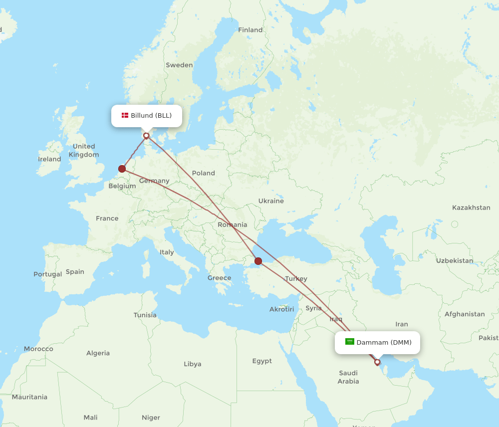 DMM-BLL flight routes
