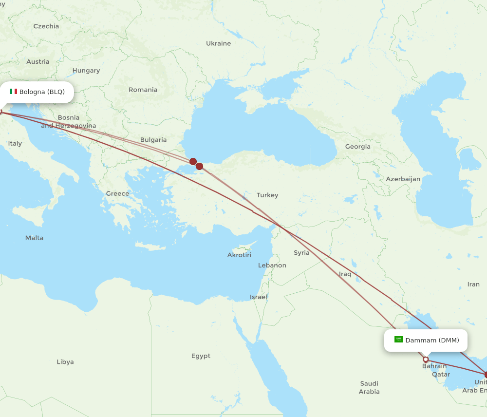 DMM to BLQ flights and routes map