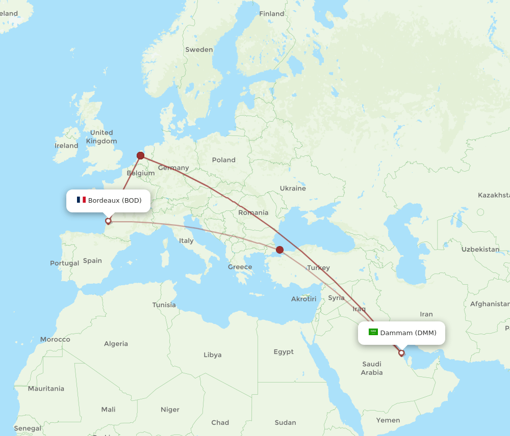 DMM-BOD flight routes