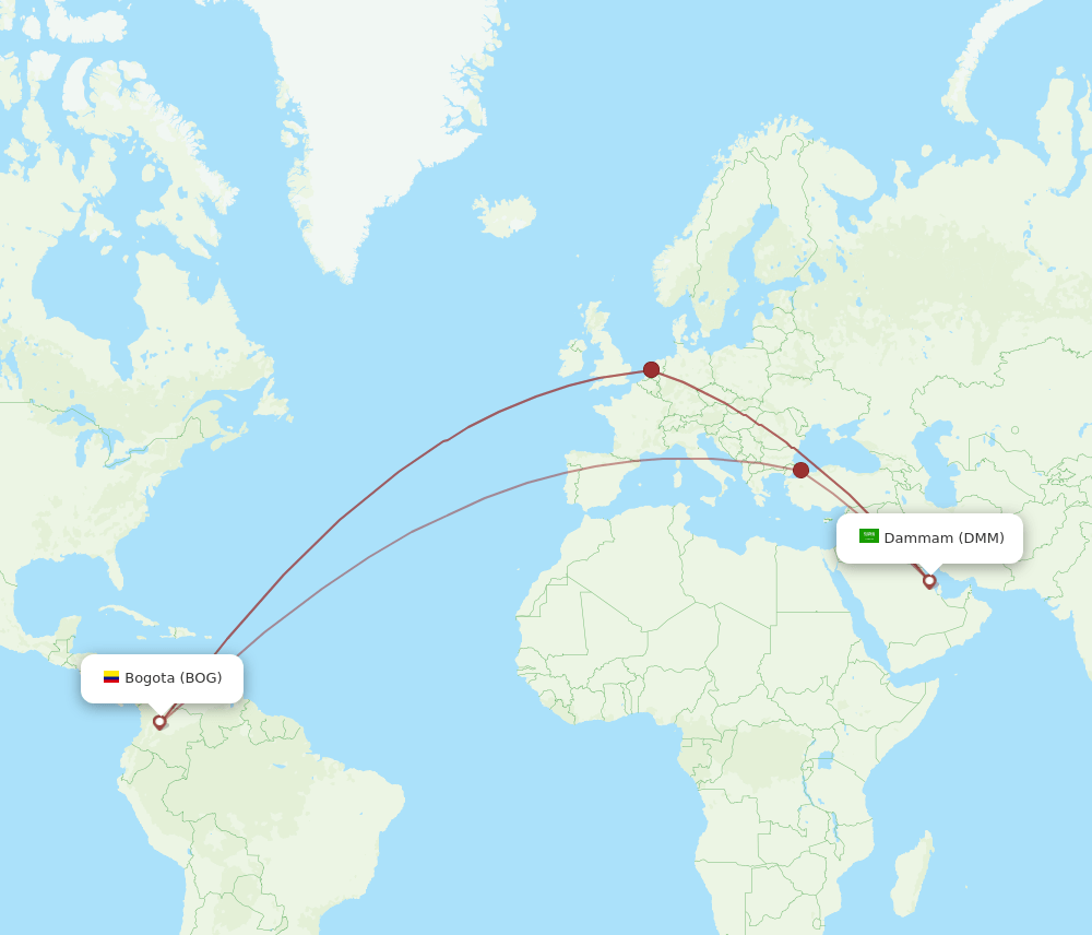 DMM-BOG flight routes