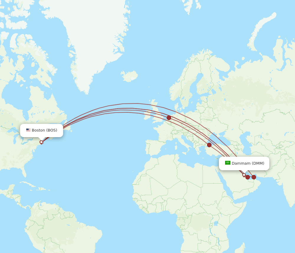 DMM-BOS flight routes