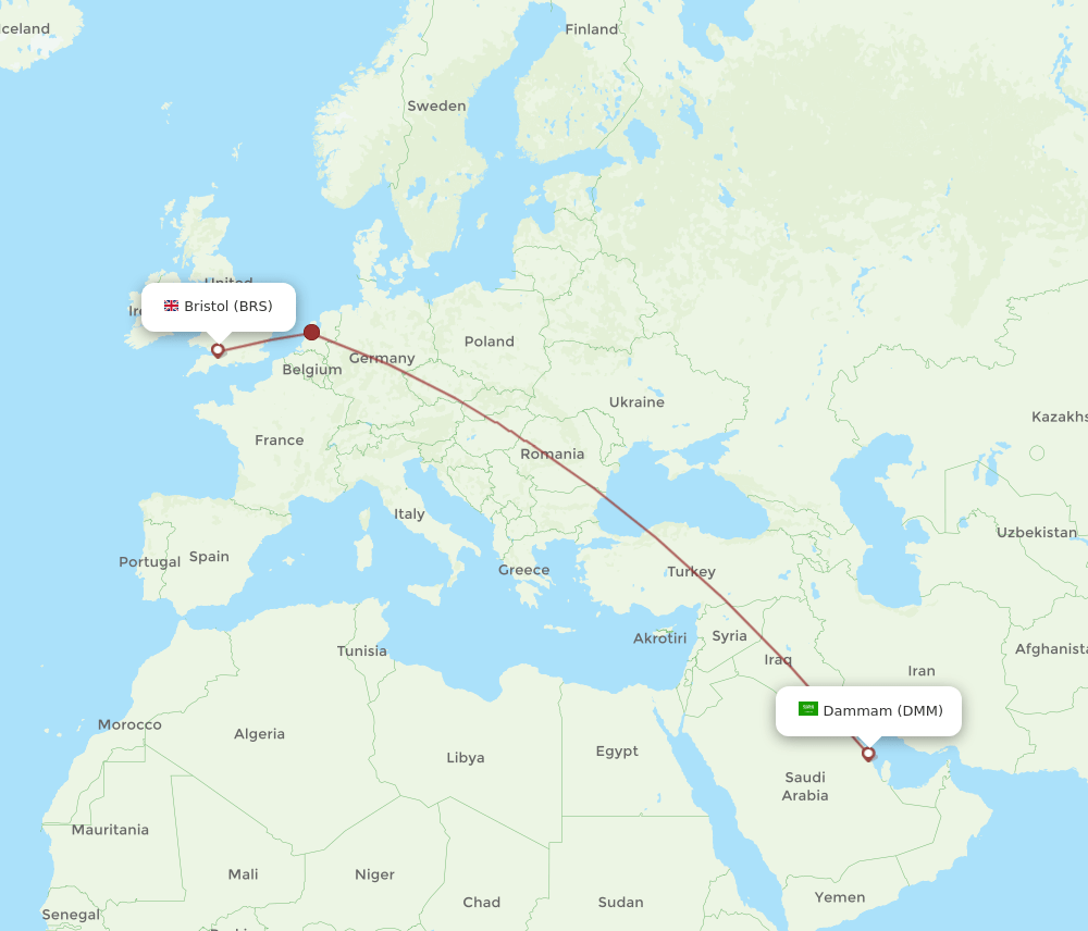 DMM-BRS flight routes