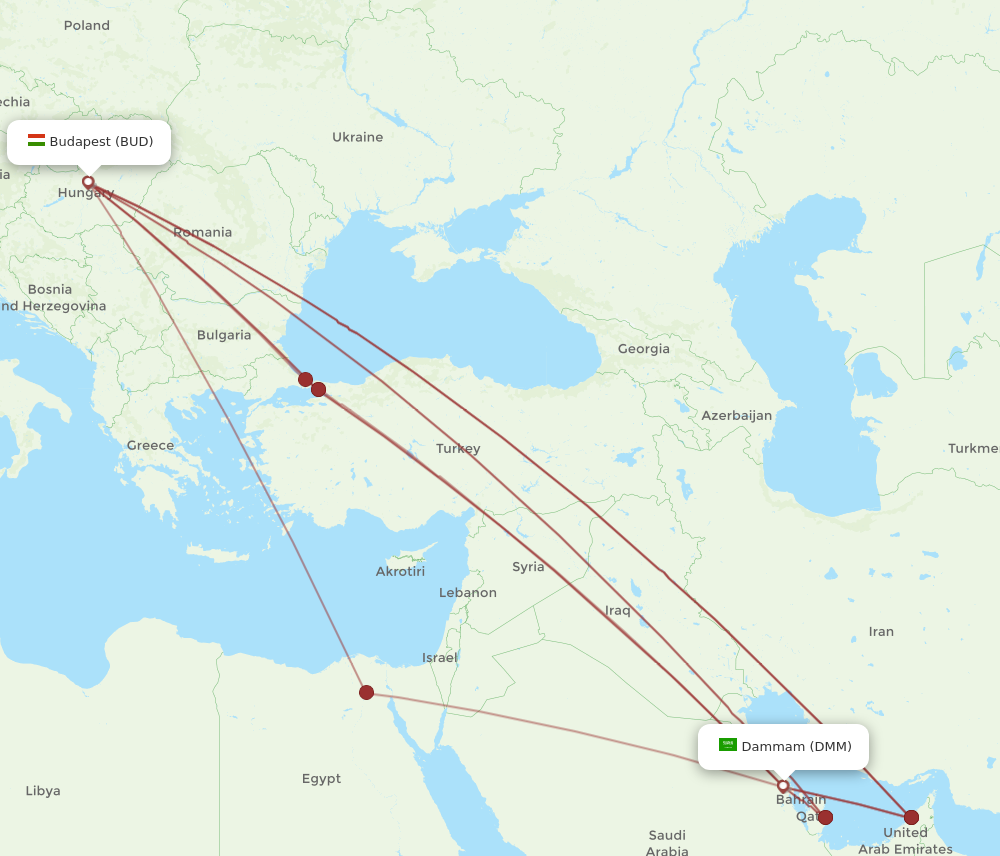DMM to BUD flights and routes map
