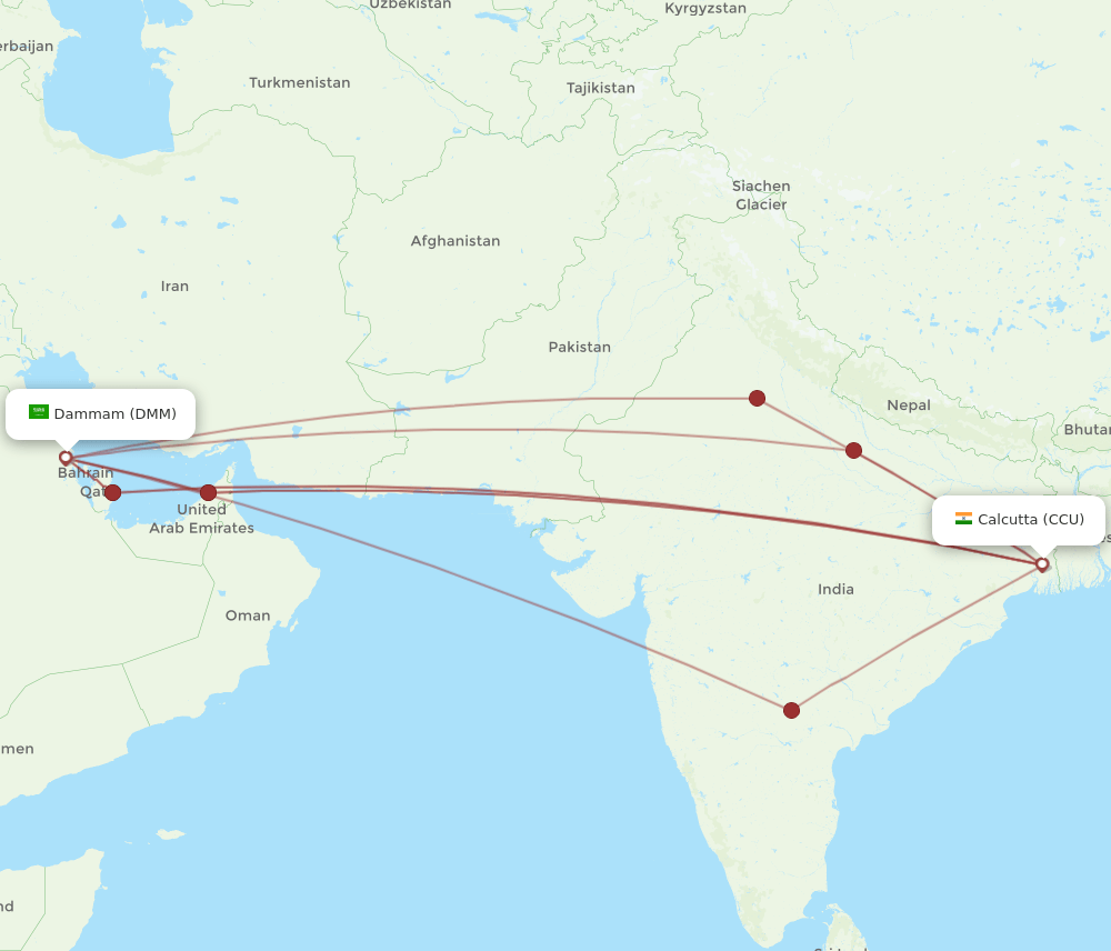 DMM to CCU flights and routes map