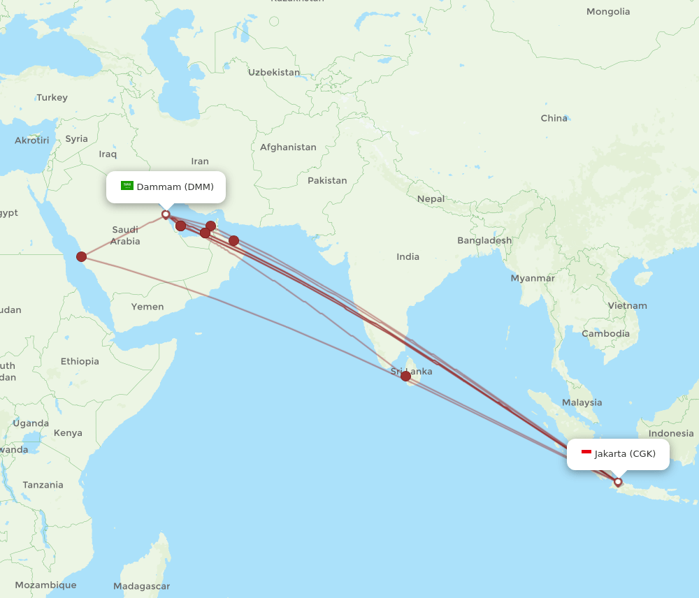 DMM to CGK flights and routes map