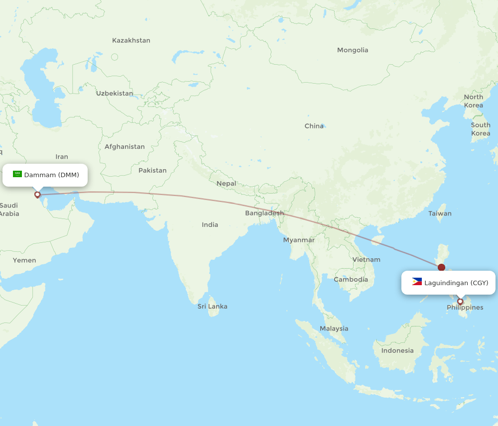 Dammam - Cagayan De Oro route map and flight paths