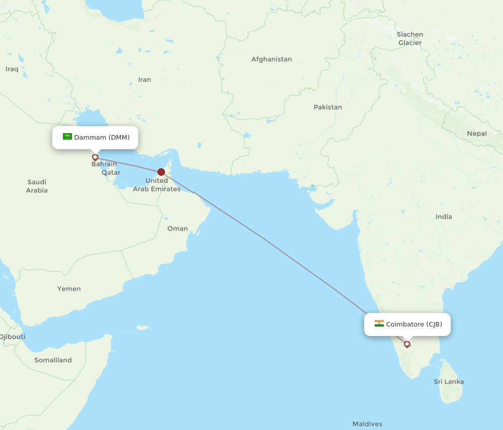 DMM-CJB flight routes