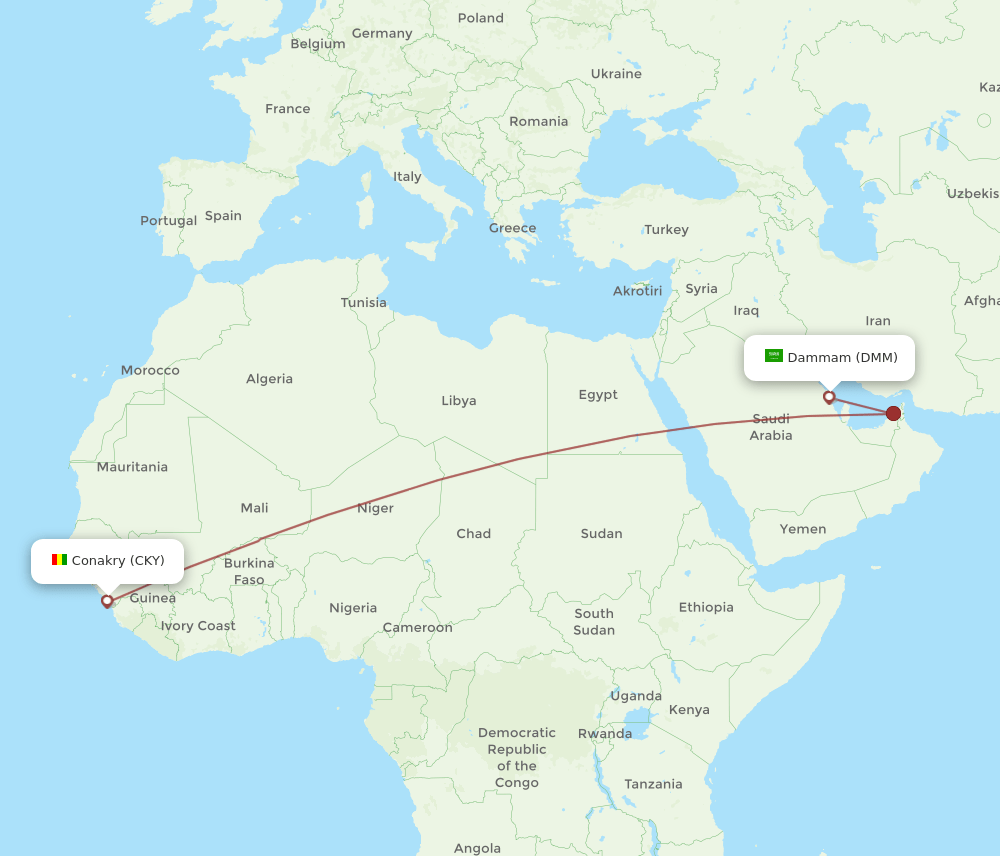 DMM to CKY flights and routes map