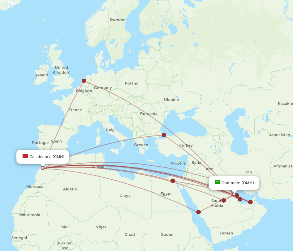 DMM-CMN flight routes