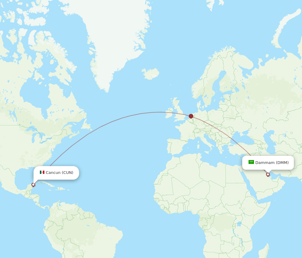 DMM-CUN flight routes